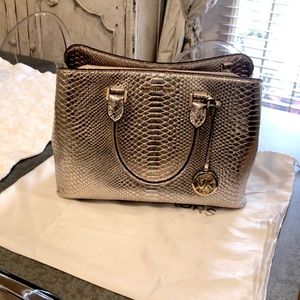 Michael Kors rose gold snake leather embossed handbag